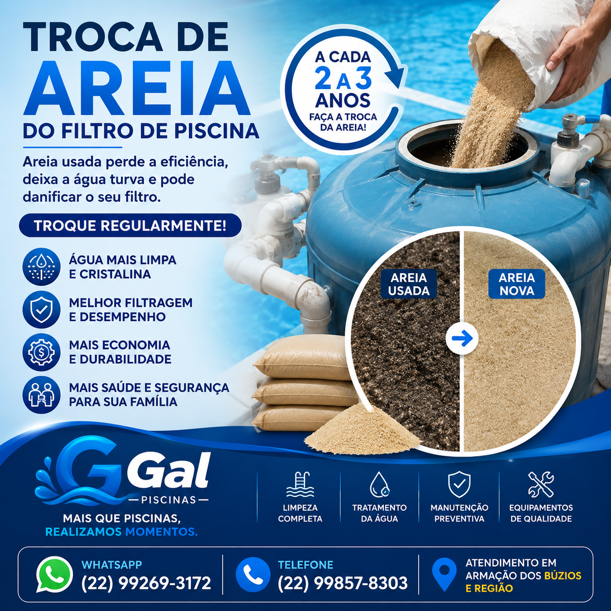 Troca de Areia de Filtro de Piscina em Búzios